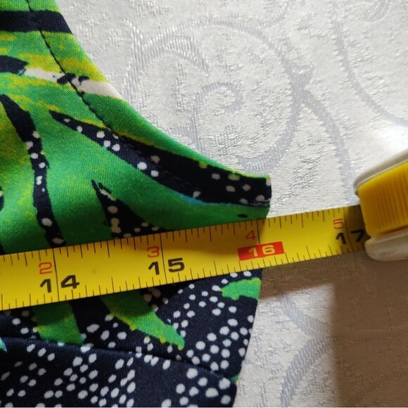 Saks Fifth Avenue Tropical Palm Print Dress Navy Green Resort Style Size Medium - Picture 6 of 7